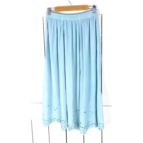 Vintage light blue eyelet lace stretch waist midi skirt - Picture 2 of 4